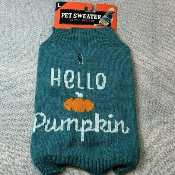Hello Pumpkin Dog Sweater NWT Fall Pet Puppy Cat Cozy Warm Gift - Picture 1 of 6